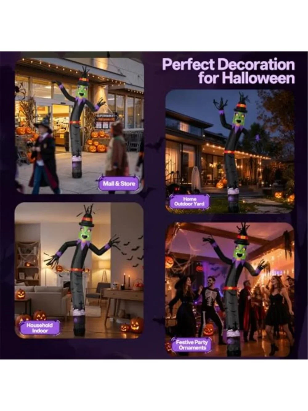 Halloween Witch Inflatable Tube Man 6ft,with 45W Blower+Green Spotlight
